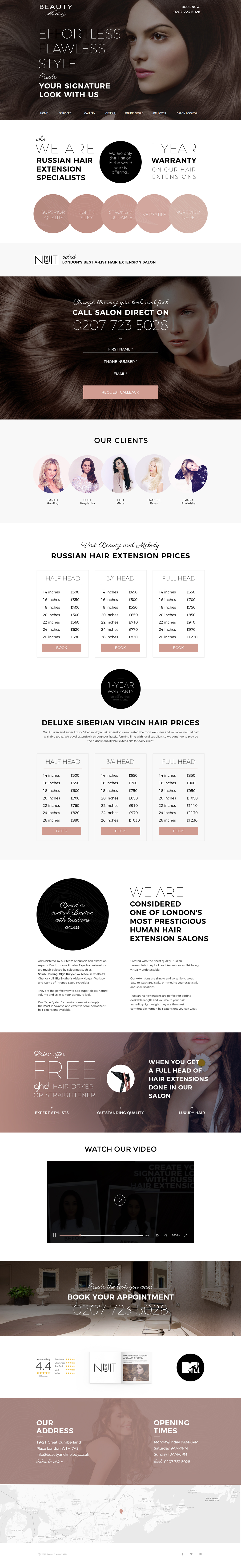 Beauty & Melody: Salon Website Design design screen