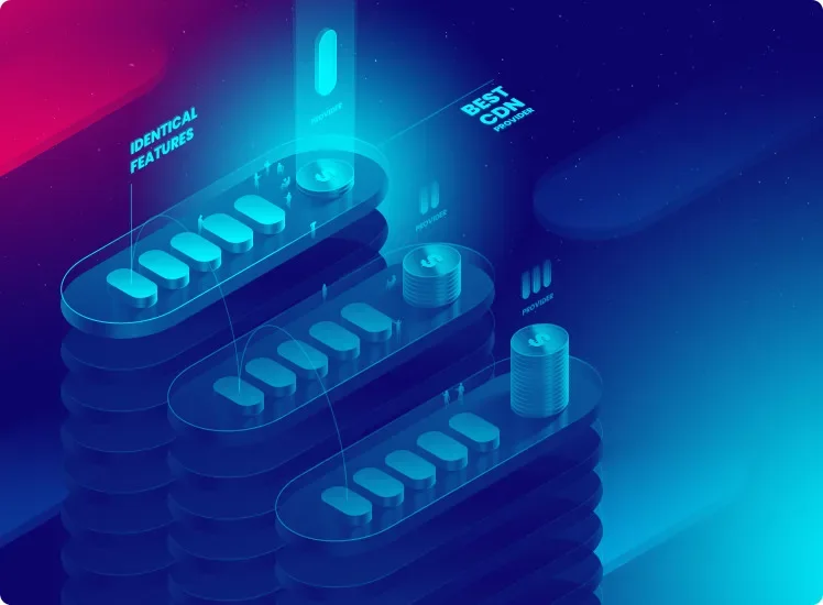 Comparison website header illustration for CDNfinder: three stacked tracks with identical features and different prices