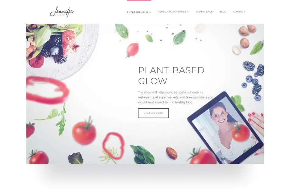 Jennifer Helene website page about food and wellness with flat-lay food photography