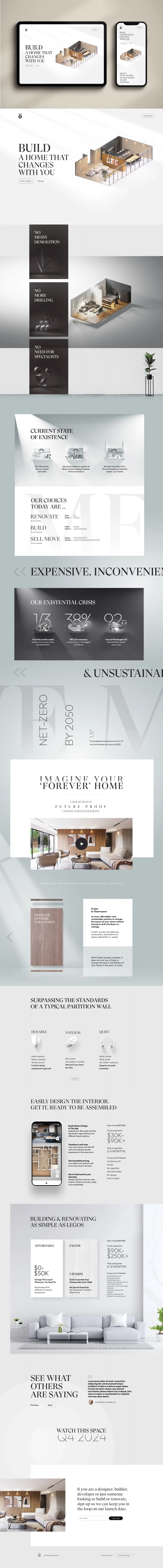 Landing page design for a future-proof net-zero house: headline Imagine your forever home above an interior photo