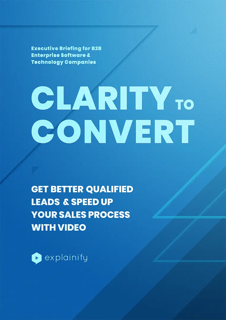 Landing page hero for a video sales service: headline Clarity to convert on a blue gradient with diagonal lines